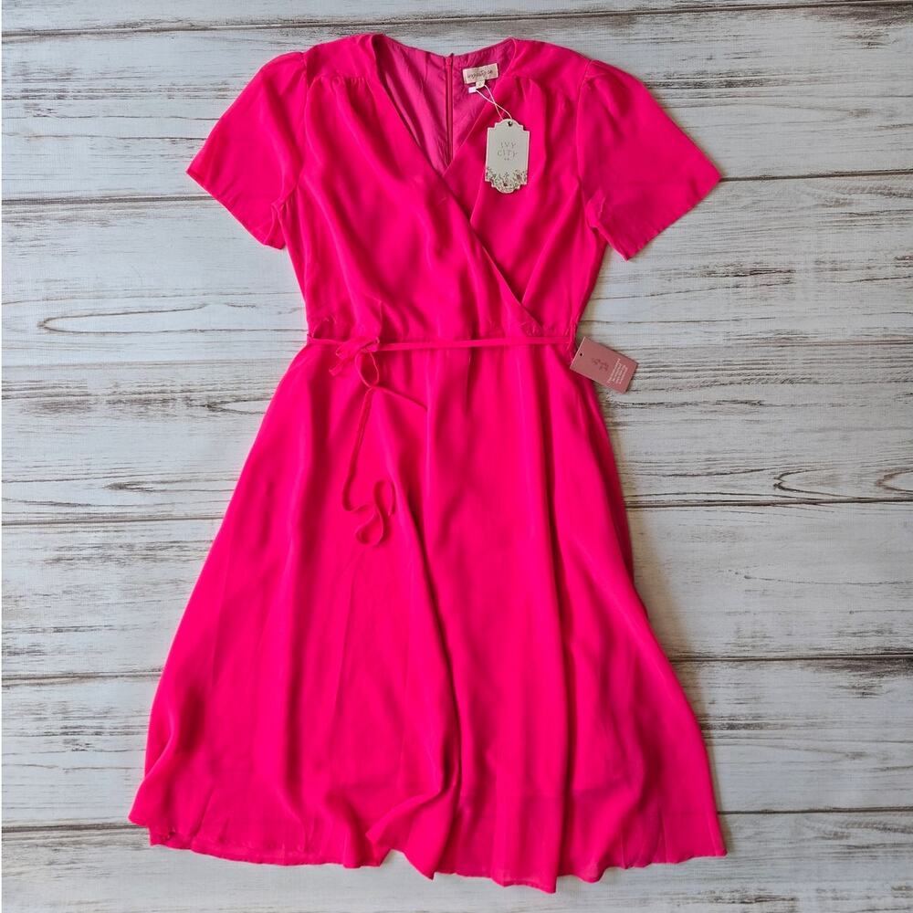Ivy City Co Hot Pink Midi Wrap Dress